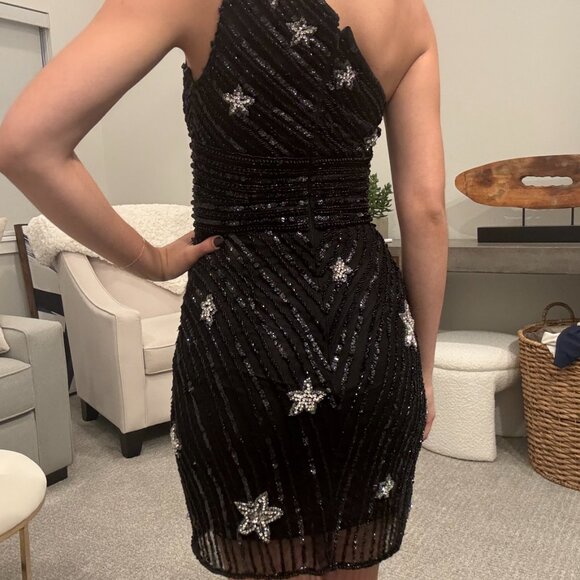Black and White Star Sherri Hill Beaded Cocktail Dress - Picture 2 of 3